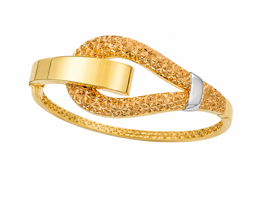 18K Gold Tri-color Textured Cuff Bracelet for Women (GJEW124)