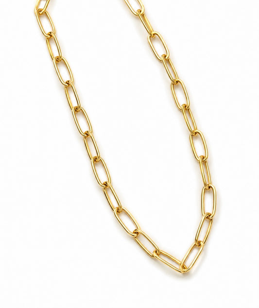 18k Gold Bold Paperclip Chain Necklace (GJEW198)