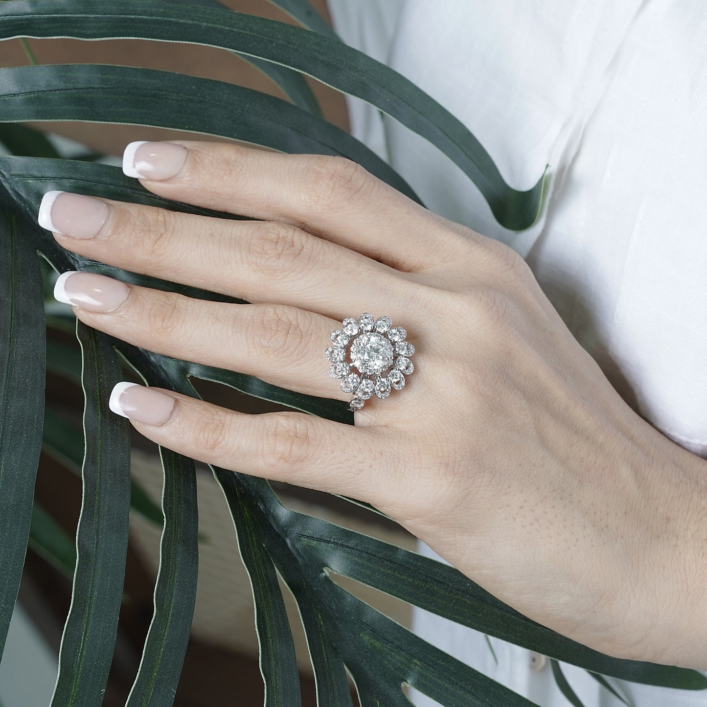1.50CT Round Flower Diamond Ring - ARJS2680