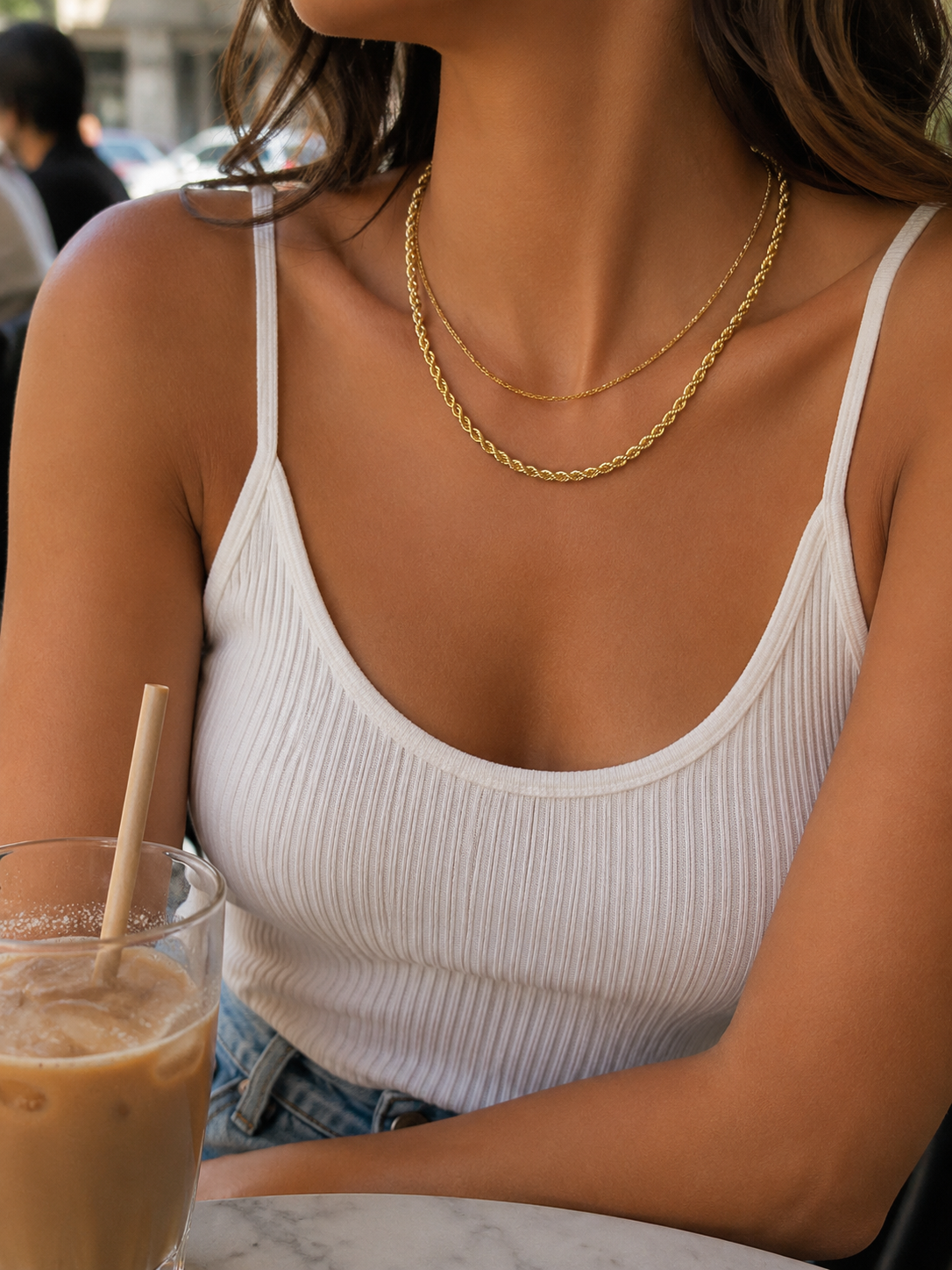 18k Gold Classic Rope Chain Necklace – Elegant Twisted Link Jewelry (GJEW296)