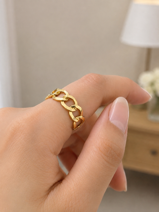 18k Gold Glossy Cuban Link Daily Wear Ring (GJEW84)