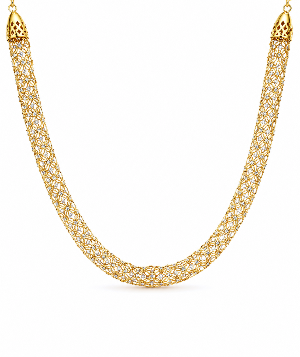 18K Gold Mesh Tri-color Choker Necklace (GJEW341)
