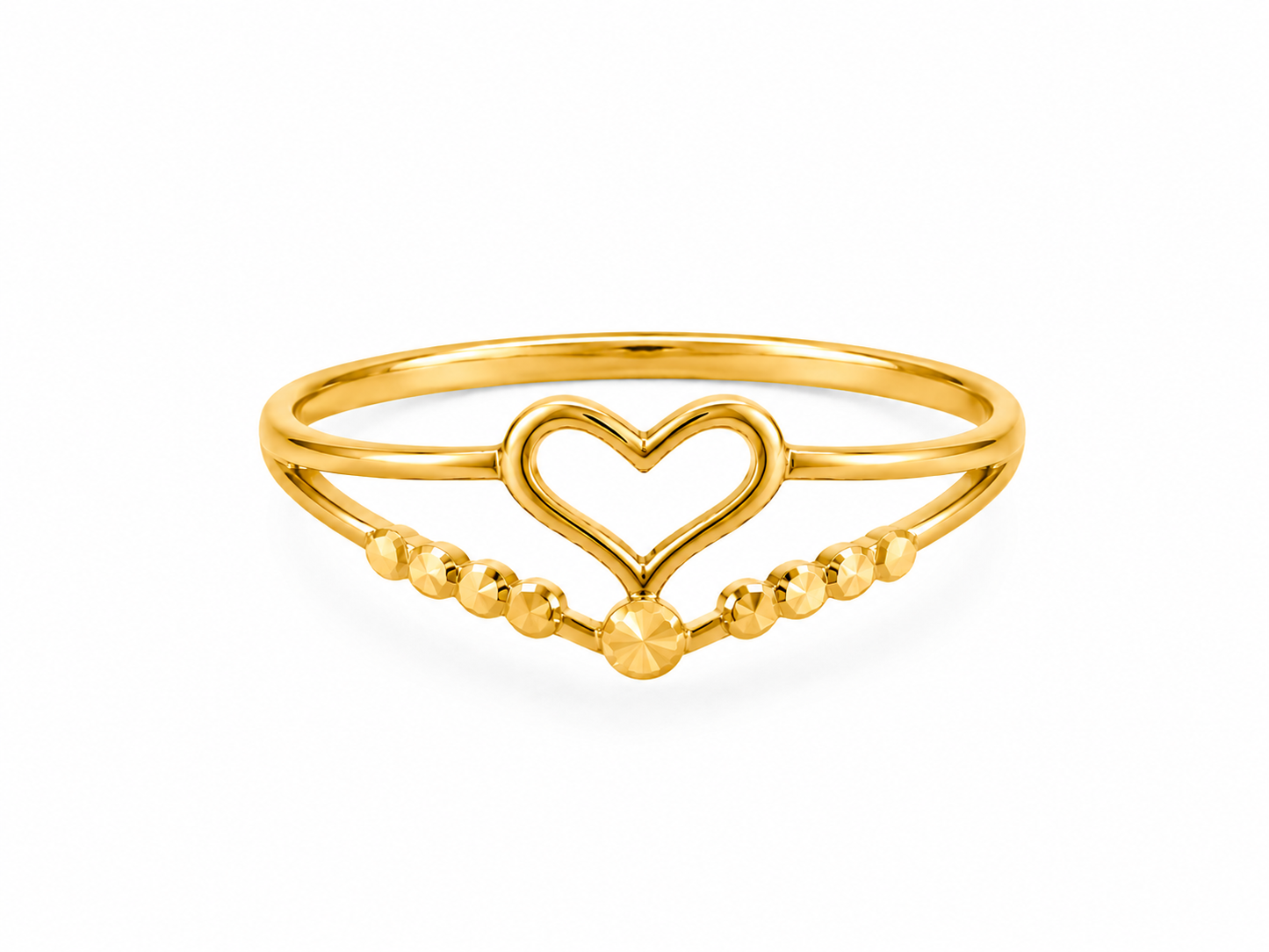 18k Gold Open Heart Beaded Ring (GJEW95)