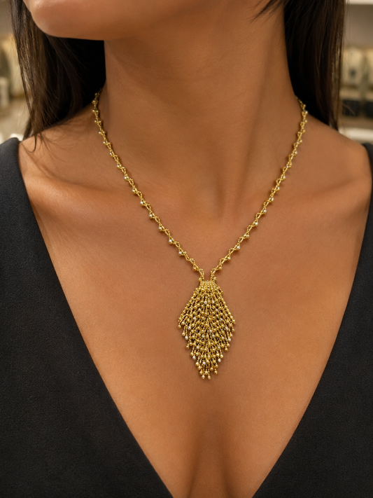18k Gold Tri-color Tassel Necklace (GJEW334)