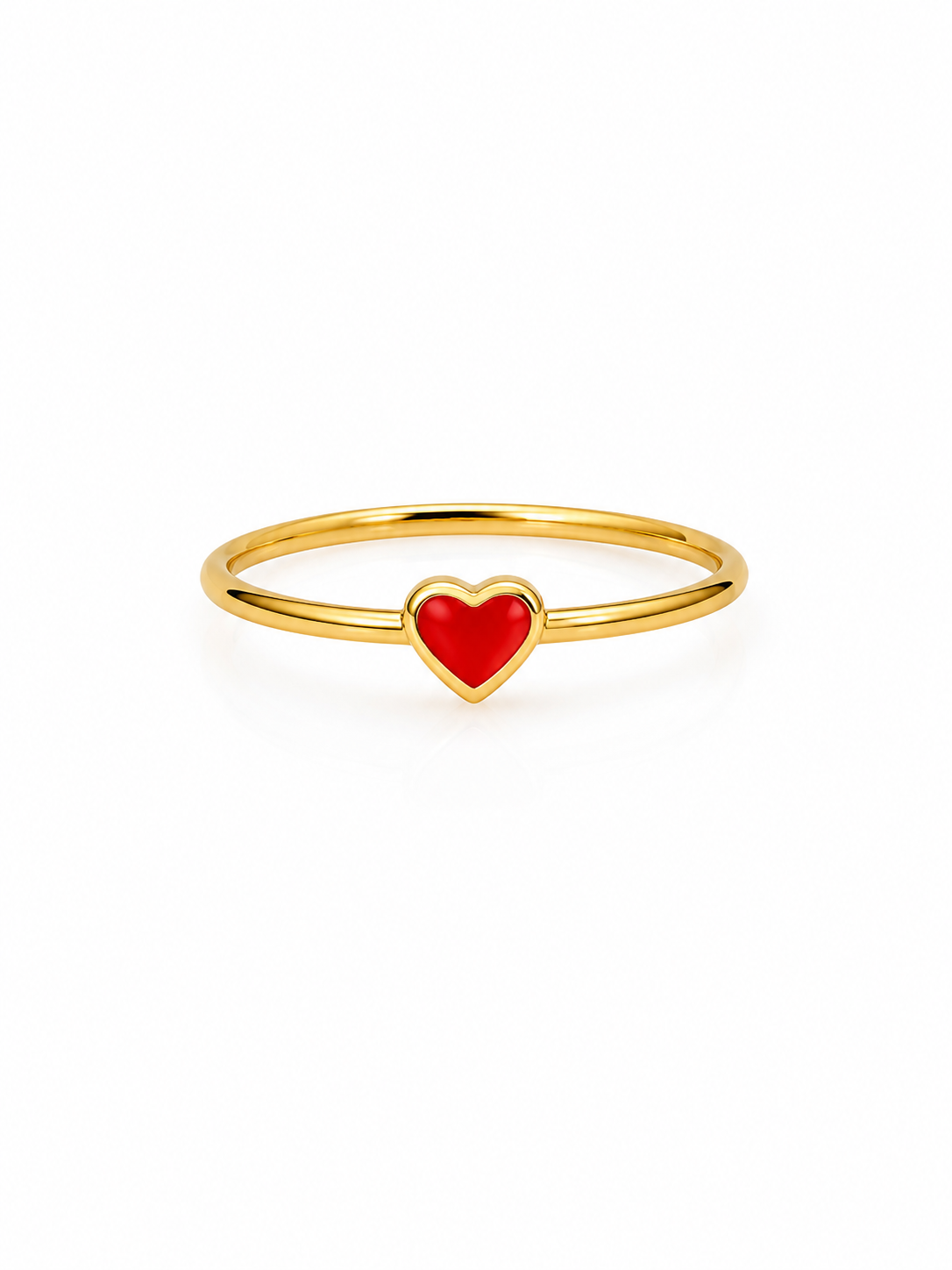 18K Gold Enamel Ring Set – Heart & Clover Minimalist Stack Rings