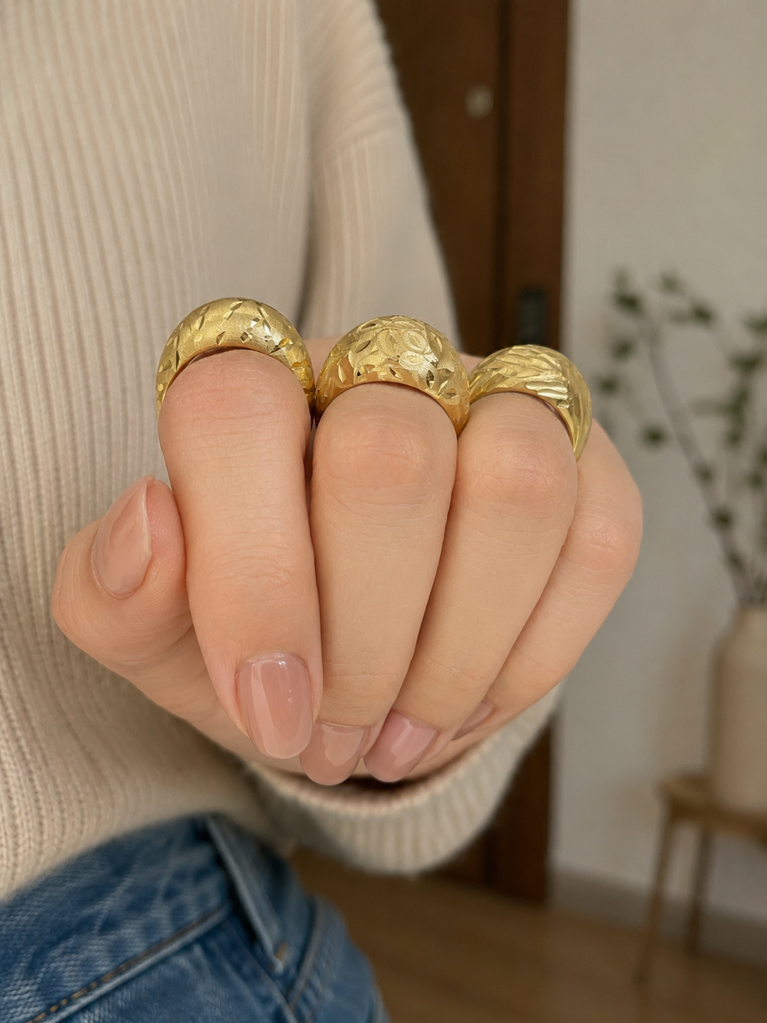 18k Gold Textured Dome Ring Collection (GJEW266-270)