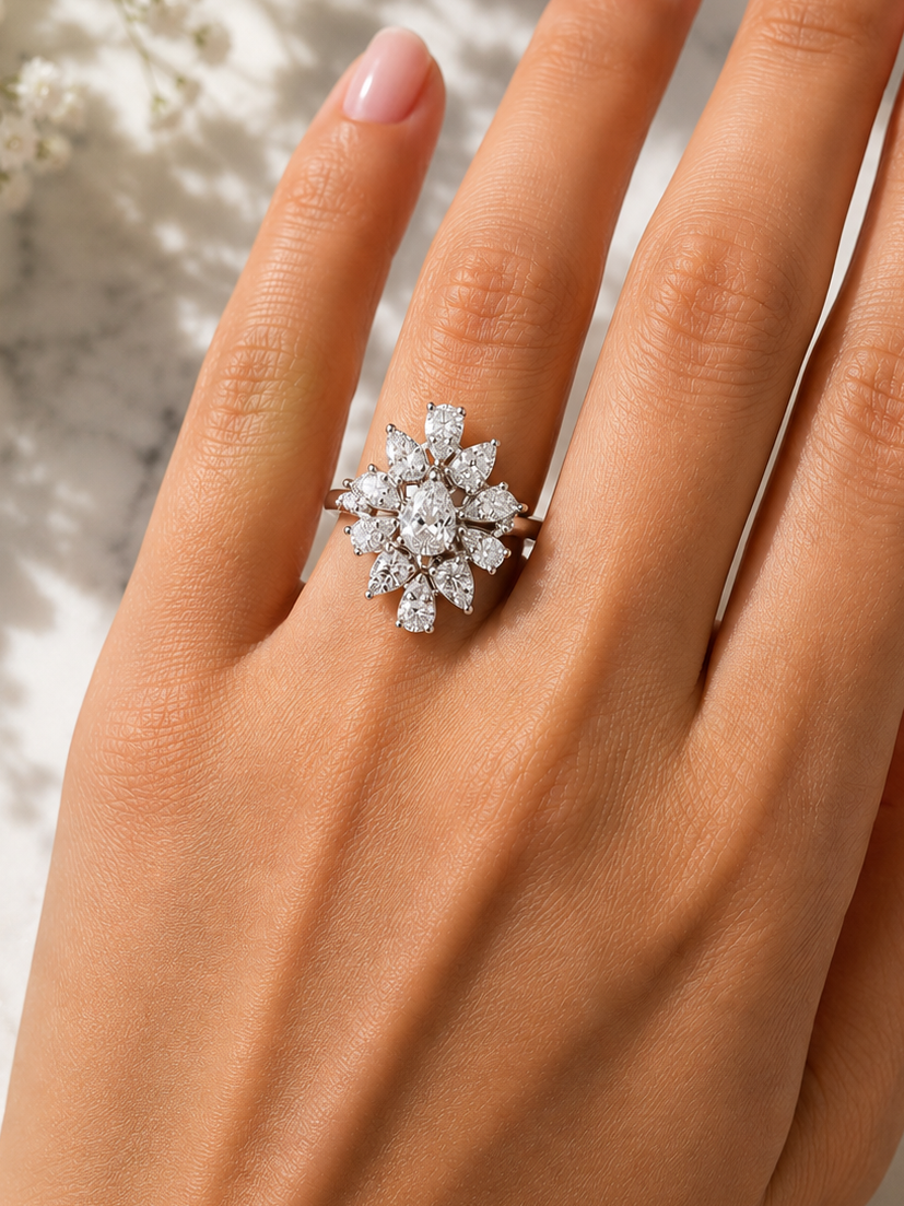 Pear with Cluster Type Diamond Ring (ARJS2766)