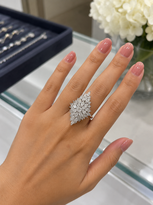 Mix Shape Flower Style Diamond Ring (ARJS3954)