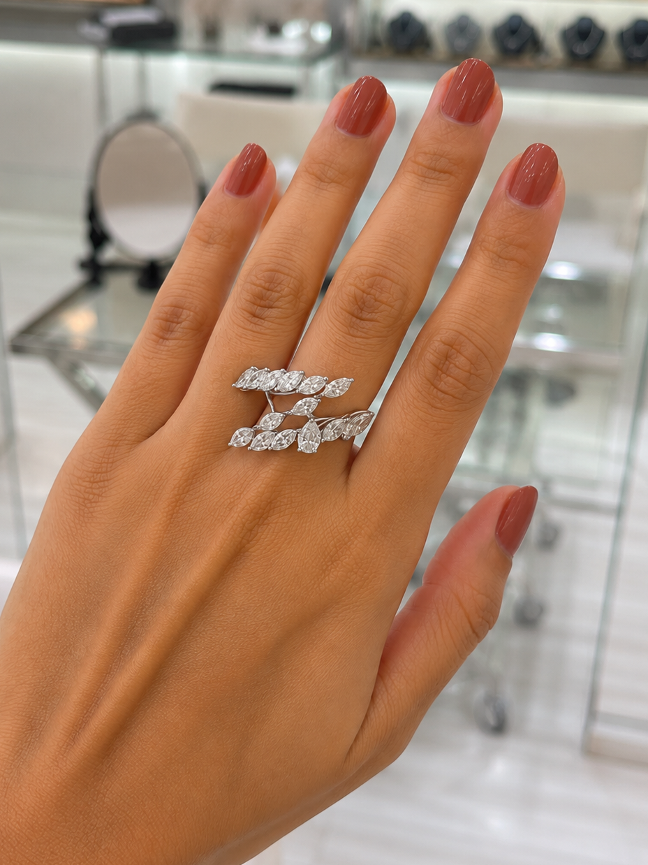 Pear with Marquise Overlap Diamond Ring (ARJS4025)