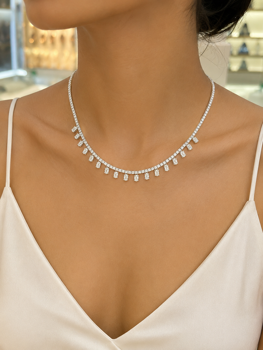 Round with  Oval Cluster Diamond Necklace