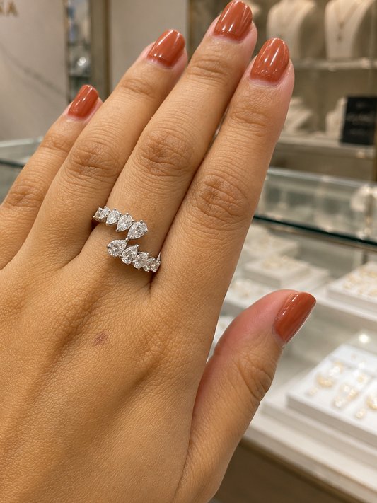 Pear in Graduation Open Diamond Ring (ARJS4009)