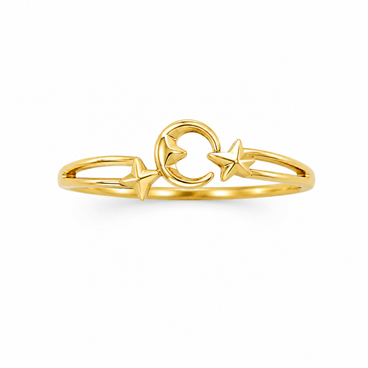 18k Gold Celestial Moon & Star Open Ring(GJEW90)