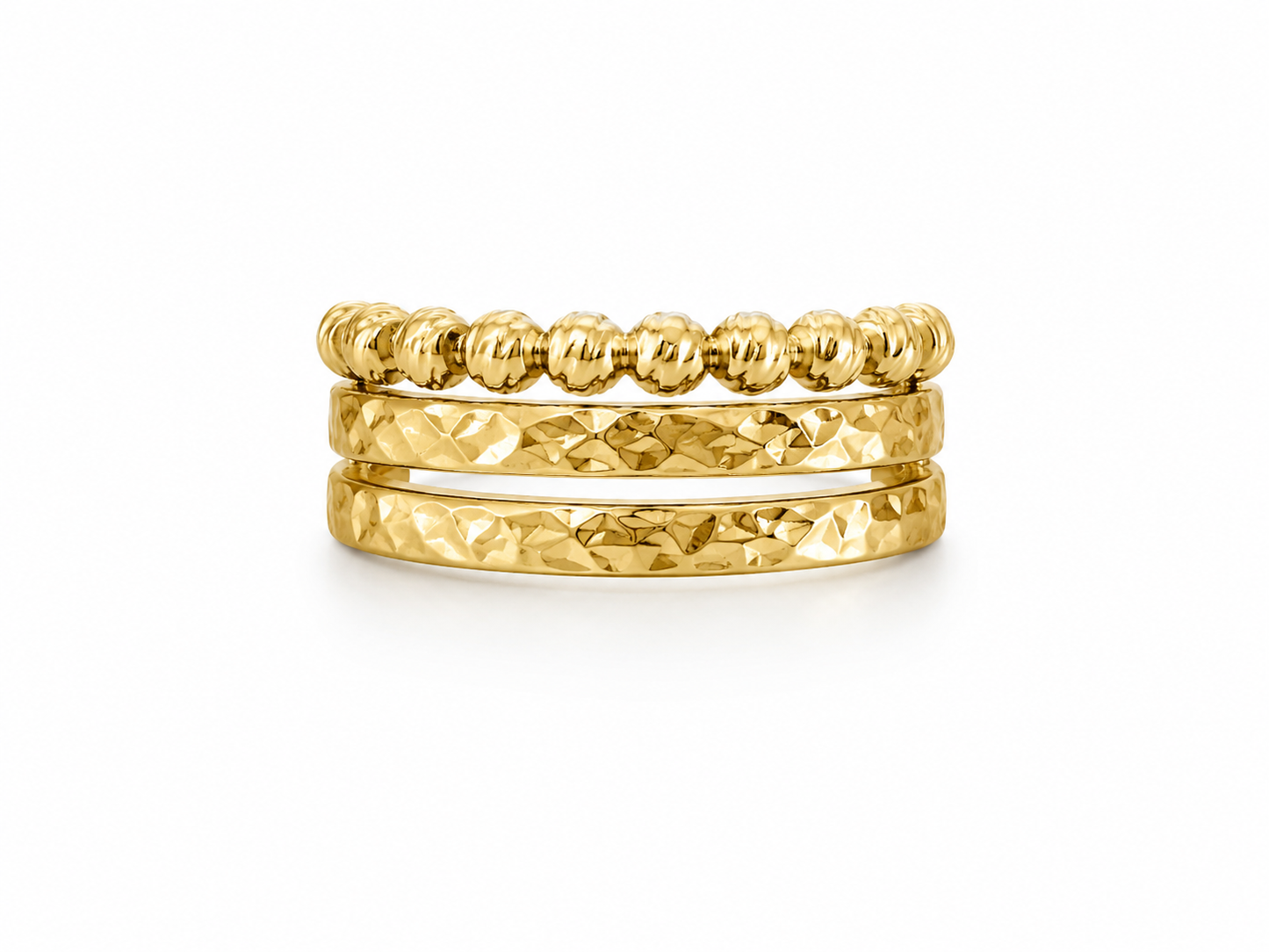 18k Gold Beaded Layered Band Ring (GJEW09)