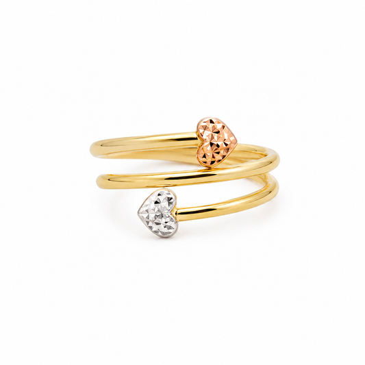 18K Tri-Color Double Heart Wrap Ring (GJEW53)