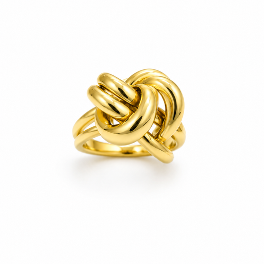 18k Gold Trendy Intertwined Knot Ring for Everyday Luxury (GJEW111)