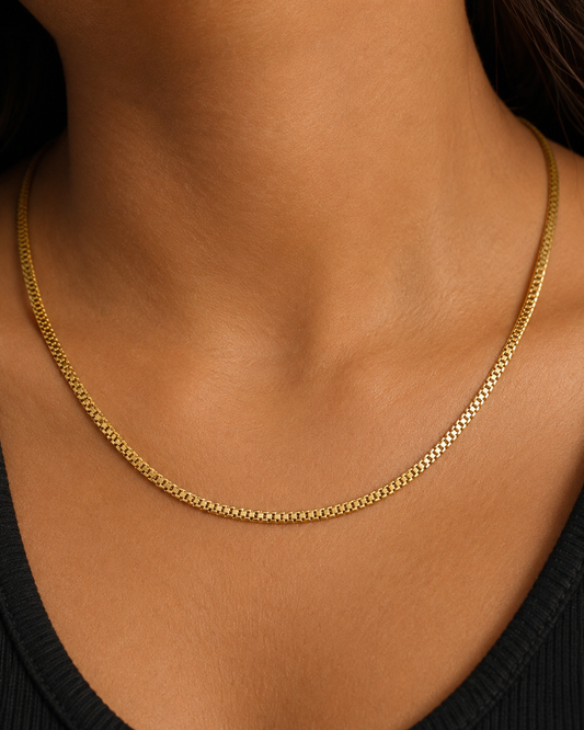 18k Gold Box Chain Necklace | Minimal Daily Wear Chain (GJEW181)