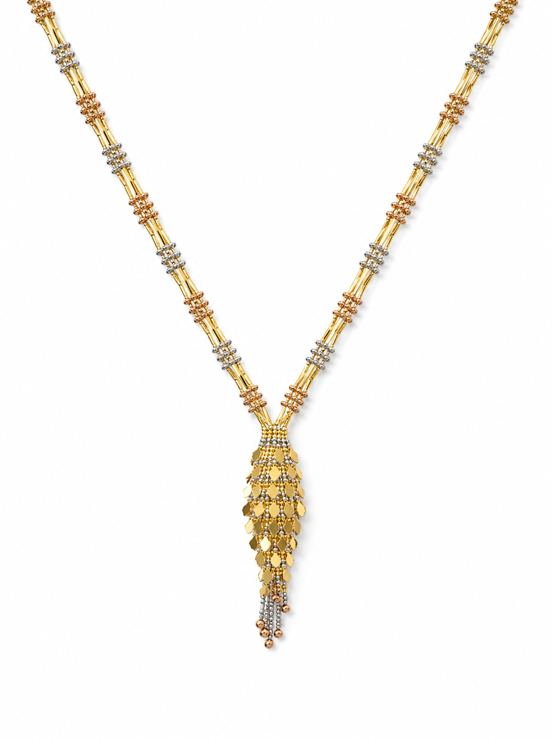 18k Gold Cascade Tri-Color Necklace (GJEW337)