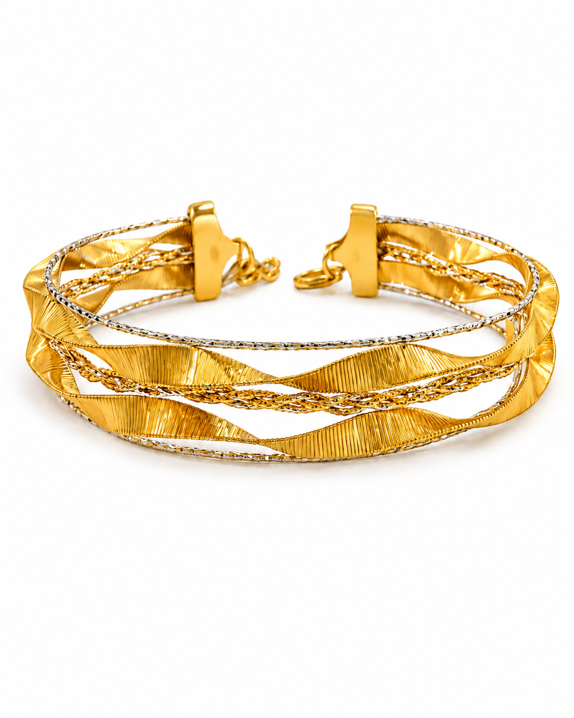 18k Gold Twisted Multi-Layer Bangle Bracelet (GJEW178)