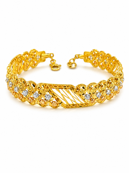18k Gold Geometric Weave Gold Bangle Bracelet (GJEW172)