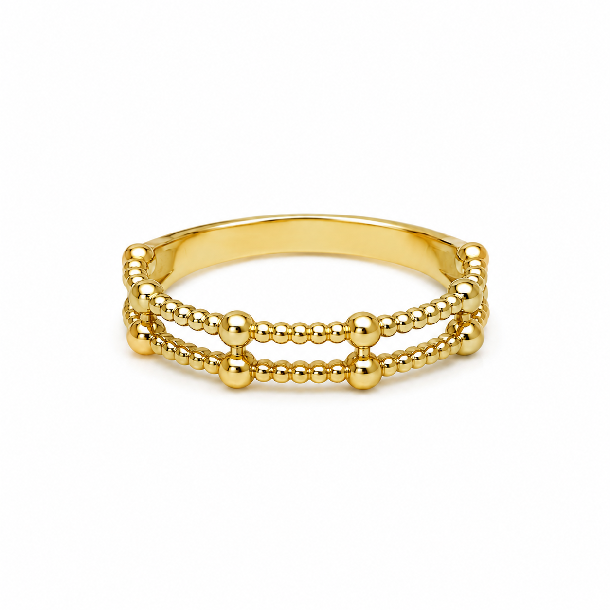 18k Gold Beaded Double Row Ring – Minimalist Stackable Band (GJEW91)