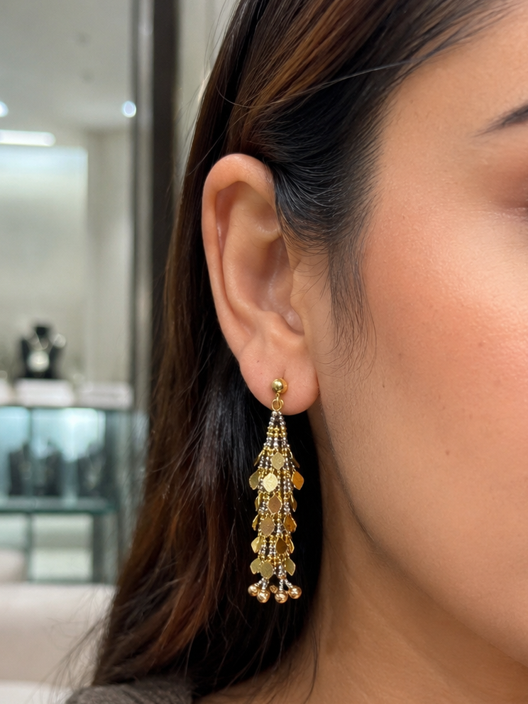 Tri-Color Tassel Drop Earrings | Elegant Multi-Tone Dangle Earrings (GJEW331)