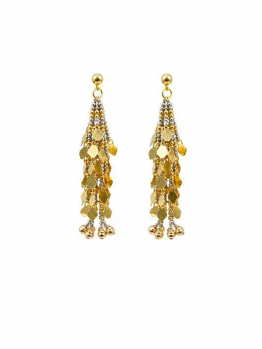 Tri-Color Tassel Drop Earrings | Elegant Multi-Tone Dangle Earrings (GJEW331)