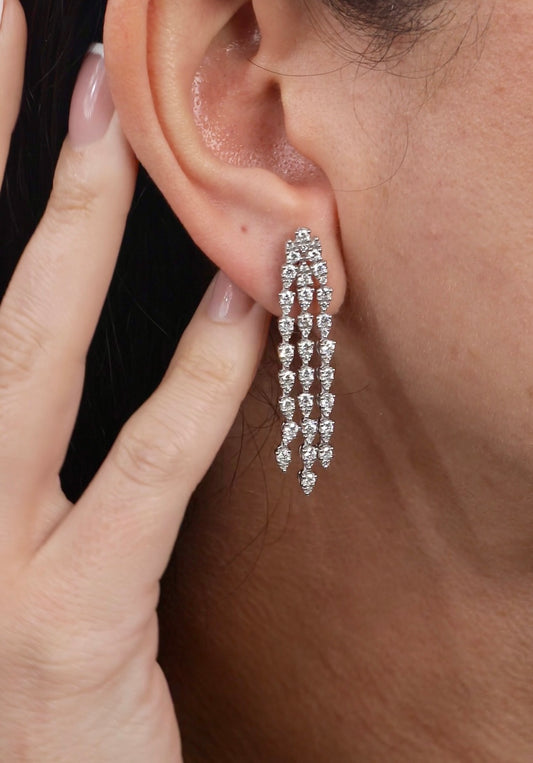 3 Line Cluster Dangling Diamond Earrings (ARJS3528)