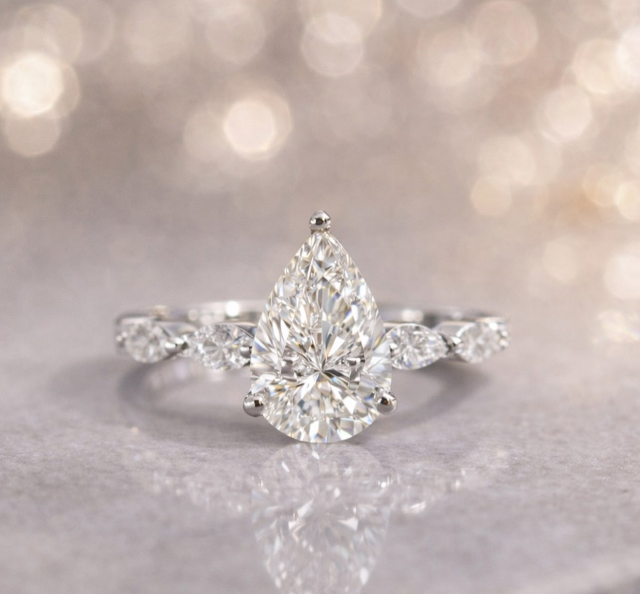 2CT Pear with Marquise Side Diamond Ring (ARJS3955)