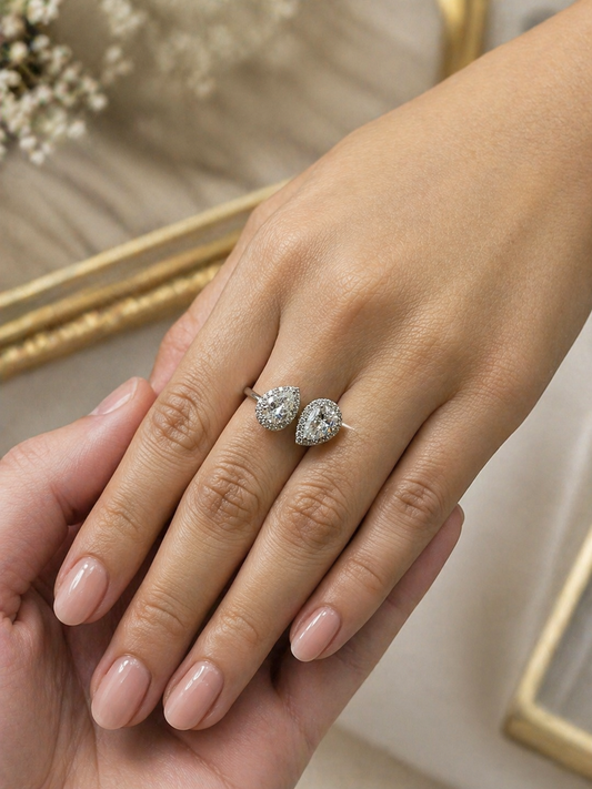1CT Twin Pear Halo Diamond Ring (ARJS3986)