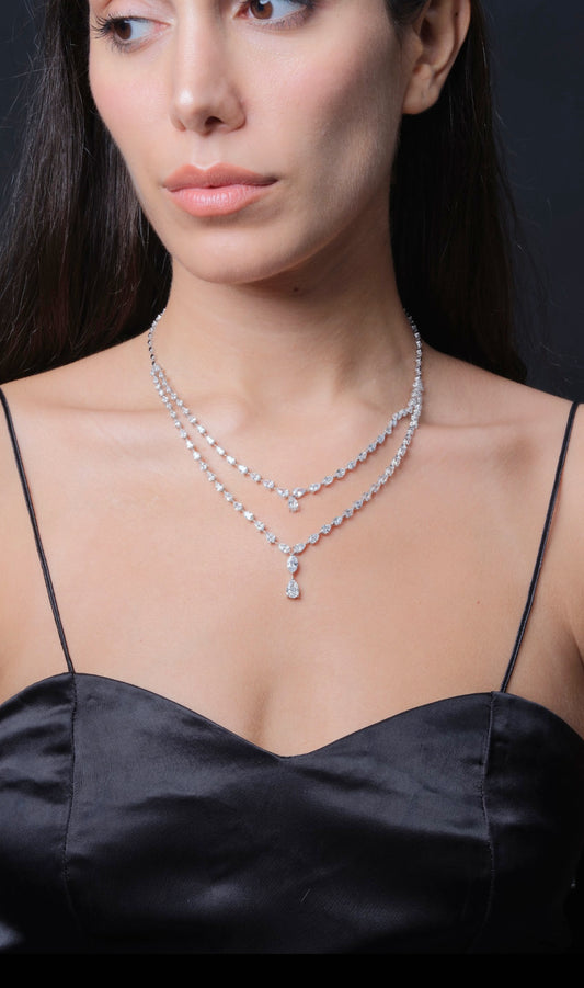 1CT PEAR LAYERED SOLITAIRE NECKLACE