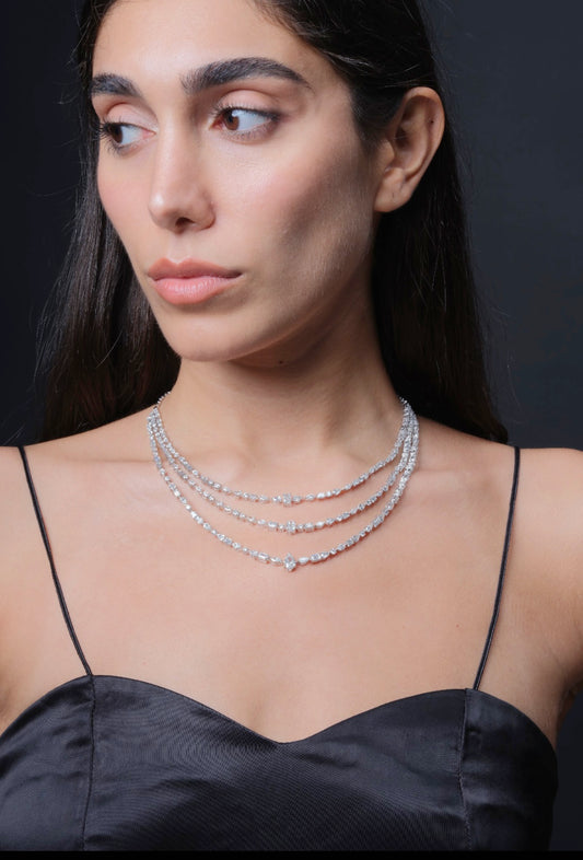 PEAR,EMERALD & OVAL LAYERED NECKLACE