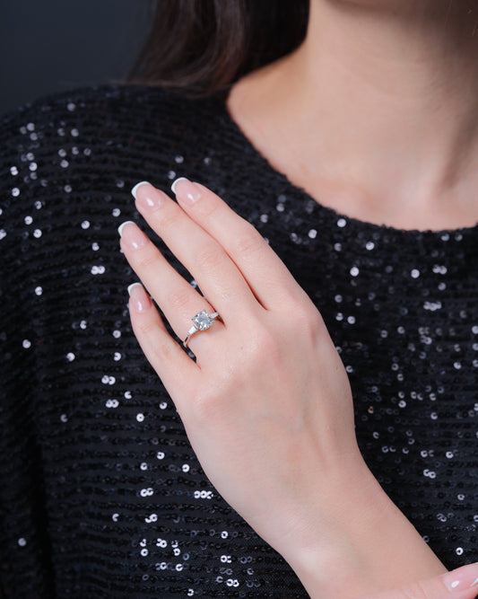 2CT CUSHION WITH SIDE STONE BAGUETTE