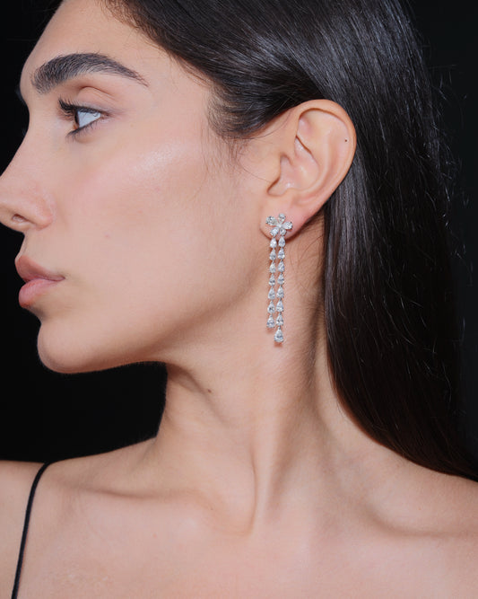 PEAR DIAMOND FLOWER EARRING