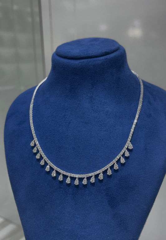 Round with Pear Cluster Drop Diamond Necklace (ARJS3936)