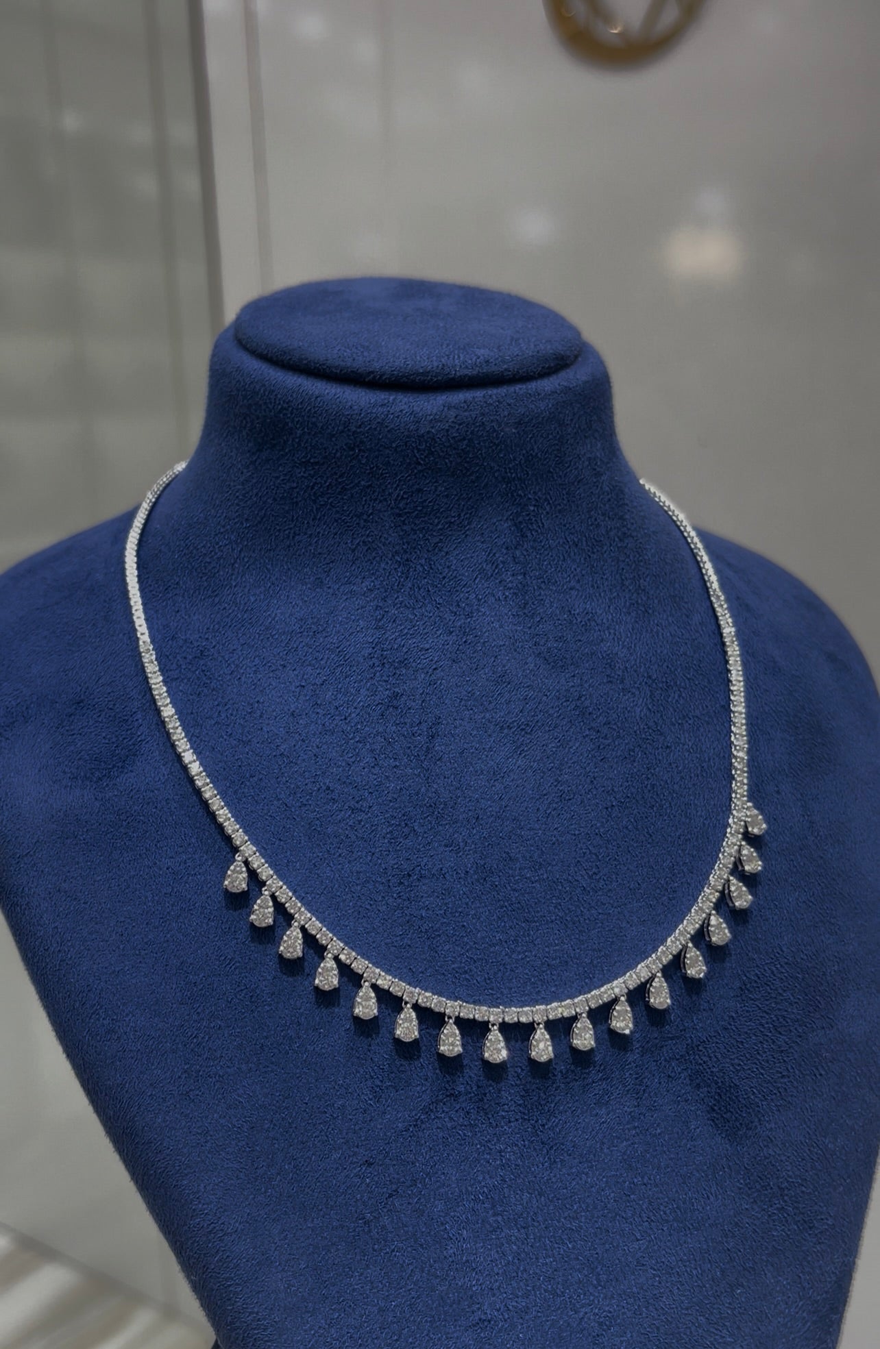 Round with Pear Cluster Drop Diamond Necklace (ARJS3936)