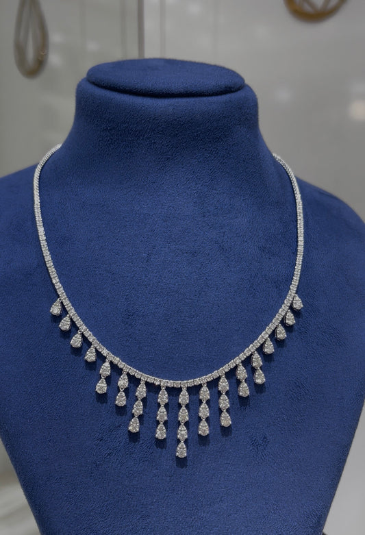 3PT Round with Pear Cluster Drop Diamond Necklace (ARJS3937)