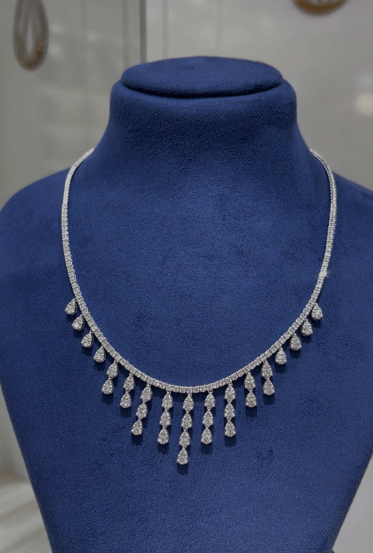 3PT Round with Pear Cluster Drop Diamond Necklace (ARJS3937)