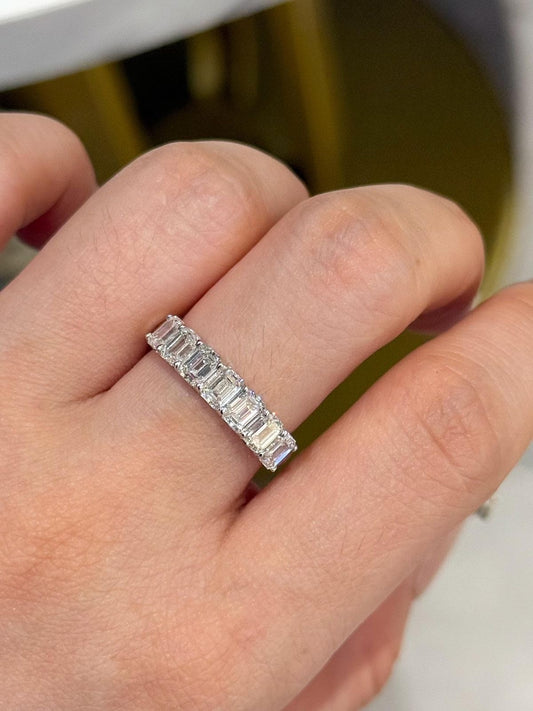 Emerald Cut Half Eternity Band in White Gold (ARJS3972)