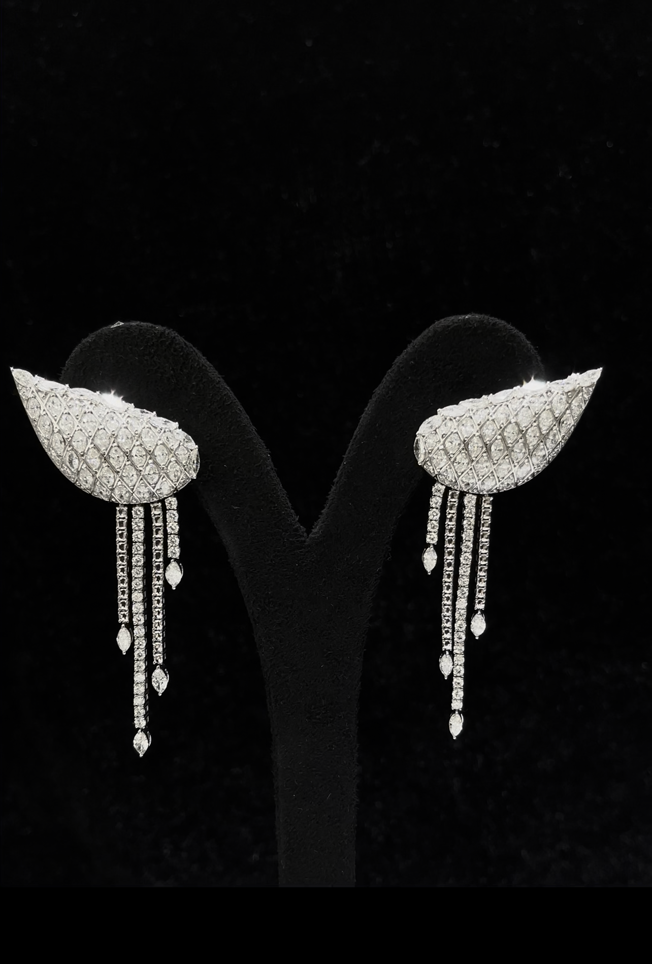 Round & Marquise Diamond Drop Earrings in White Gold (SKJ1201)