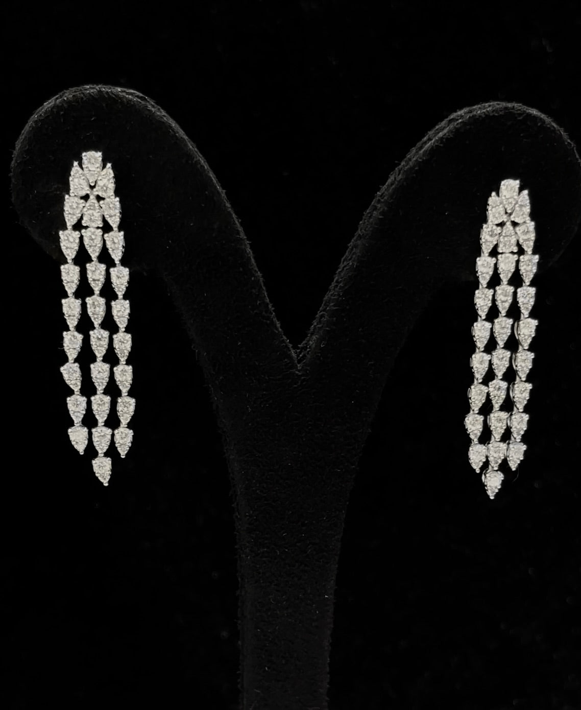 3 Line Cluster Dangling Diamond Earrings (ARJS3528)