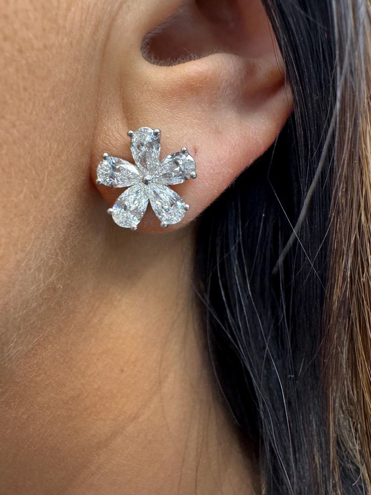 Pear Flower Design Diamond Studs (ARJA3716)