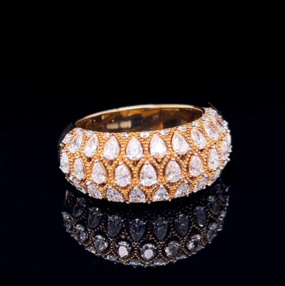 Pear Diamond Studded Band Ring in Yellow Gold (SKJ1219)