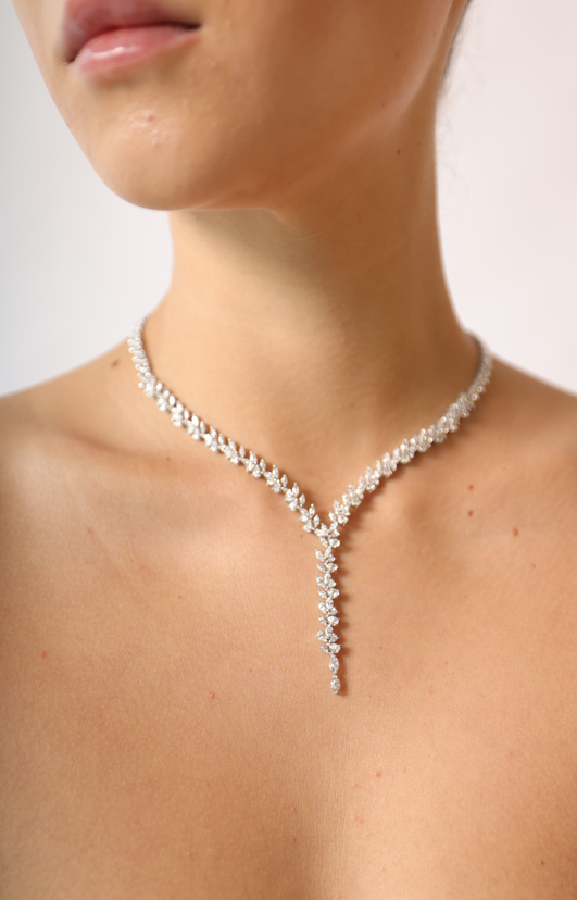 Y Shape Pear & Marquise Diamond Necklace (ARJS3354)