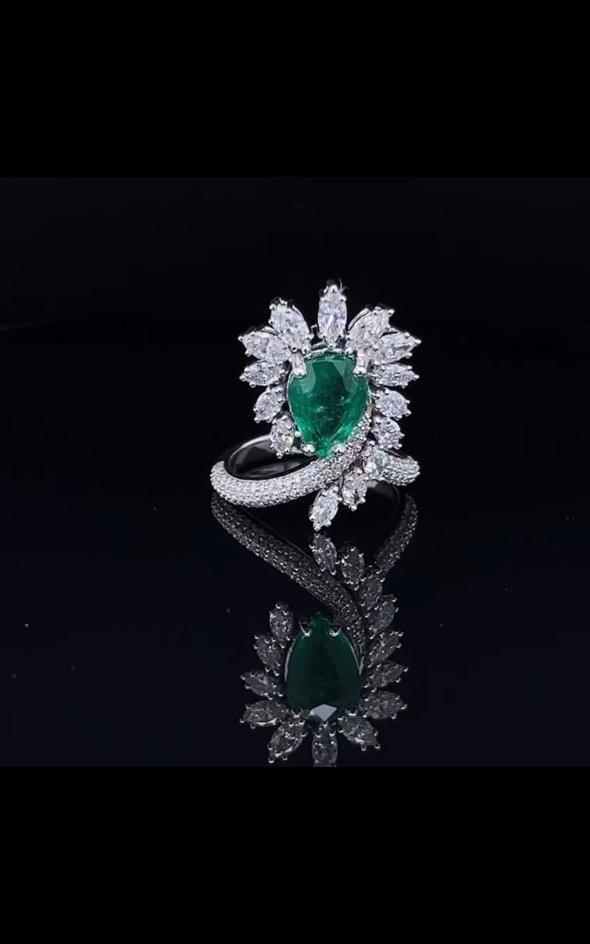 Pear Cut Green Emerald With Diamond Ring (ARJS2454)
