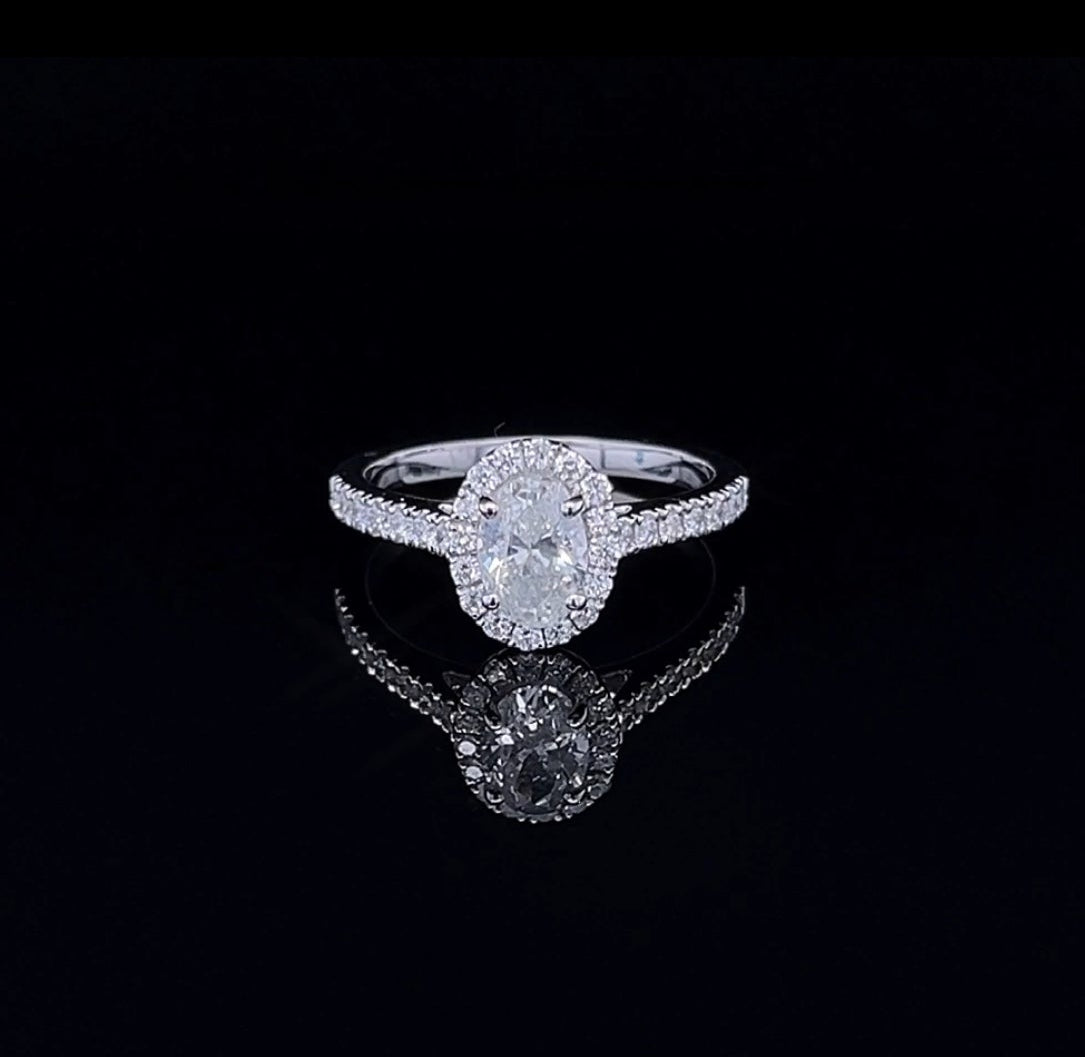 Oval Halo with Side Diamond Ring (ARJS2532)