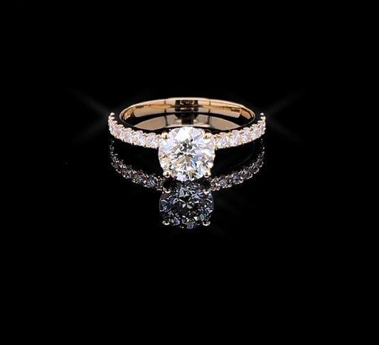 1CT Round with Side Diamonds in Yellow Gold Ring (ARJS3622)