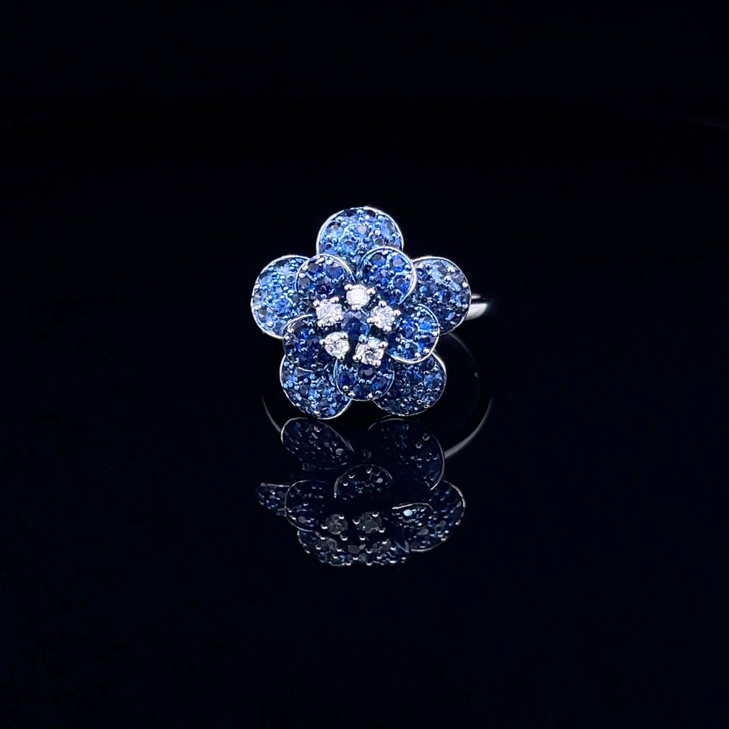 Blue Sapphire Flower Design with Diamond Ring  (ARJS3644)