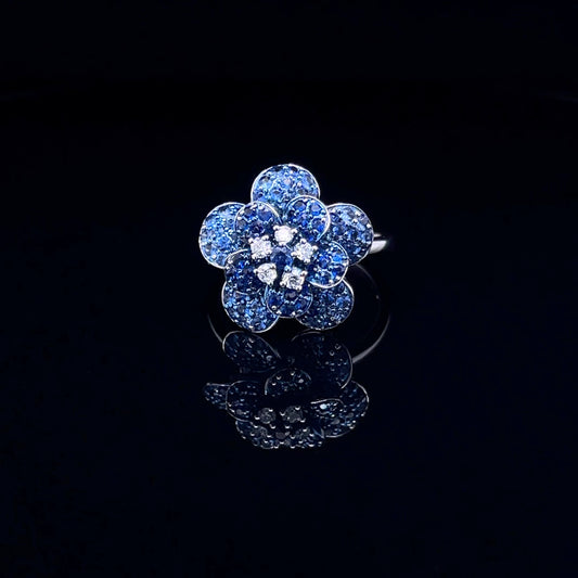 Blue Sapphire Flower Design with Diamond Ring  (ARJS3644)