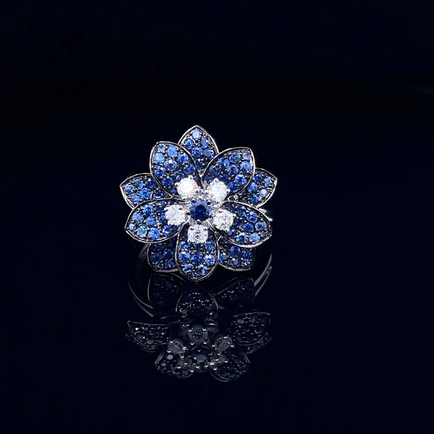 Flower Blue Sapphire with Diamond Ring (ARJS3641)