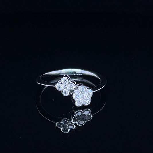 Flower Round Diamond Ring in White Gold(BRD1262)